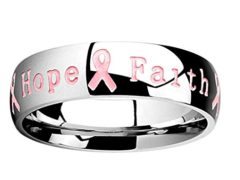 Pink Ribbon Ring with 'Courage Strength Hope Faith' Inscription - Size 8