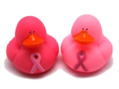 Vinyl Pink Ribbon Rubber Duckies (12 Pack) 2". Vinyl.