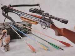 150 Lbs Wood Crossbow with Scope and Pack of Metal Arrows