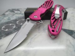 Tac-force Assisted Opening Speedster Pink High Carbon Rescue Glass Breaker Pocket Knife