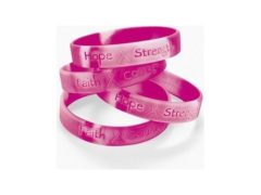 Fun Express 12 Ribbon Silicone Camouflage Bracelets Breast Cancer Awareness Wrist Bands, Pink