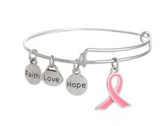 ALoveSoul Pink Ribbon Breast Cancer Awareness Expandable Bangle Bracelet