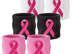 Suddora Pink - Pink Ribbon Sweat Wristband - Breast Cancer Awareness Sport Athletic Sweatband (pair)