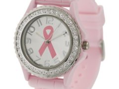 Pink Ribbon Geneva Crystal Rhinestone Breast Cancer Awareness Silicone Rubber Jelly Watch