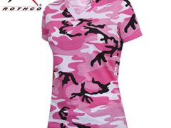 Rothco Womens Long Length Camo V-Neck T-Shirt Pink Camo X-Large