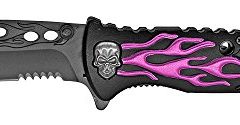 RAZOR TACTICAL Spring Assist Flaming Skull Folding Knife, Pink, 4.5"