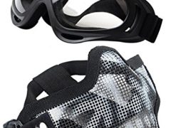 OUTGEEK Airsoft Half Face Mask Steel Mesh and Goggles Set (Skull)