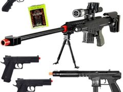 Dark Ops Airsoft Lot of 5 Airsoft Guns Sniper Rifle Shotgun Machine Pistols & 1000 6mm BB