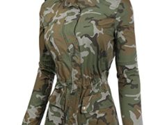 BIADANI Women Camo Print Anorak Zipper Jacket Olive Large