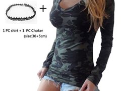 Women Long Sleeve Blouse, Misaky V-neck Camouflage Printing Slim Casual T-shirt (XL, Camouflage)