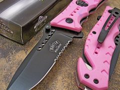 Master PINK Skull Medallion Tactical Blade Rescue Spring Assisted Pocket Knife