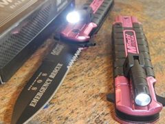 Mtech Pink Emt Ems Spring Assisted Open Led Tactical Rescue Pocket Knife New