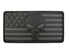 ALL BLACK Punisher American Flag Morale Tactical PVC Rubber Velcro Patch
