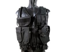 MetalTac Airsoft Cross Draw Tactical Vest with 9 Pockets and Pistol Holster, Large