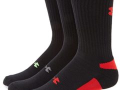 Under Armour Men's HeatGear Crew Socks (3 Pair), Black/Assorted Colors, Large
