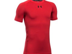 Under Armour Boys' HeatGear Armour Short Sleeve Fitted Shirt, Red/Black, Youth Medium