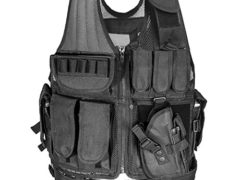 CVLIFE Adjustable Hunting Military Molle Style Tactical Vest with 9 Pouches and Pistol Holster (Black)