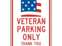 ComplianceSigns Aluminum Parking Control sign, Reflective 18 x 12 in. with Parking Veteran / Wounded Warrior info in English, White