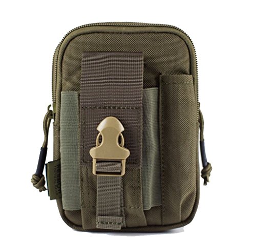 Tactical Molle Utility Pouch - EDC Phone Holder With USA Patch & Carabiner (Night Camo)